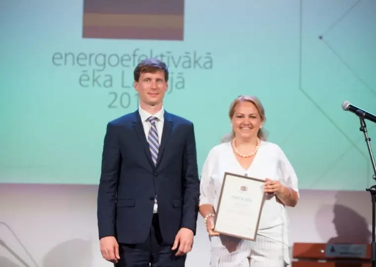 Energy efficient building latvia award ceremony, diploma presentation on stage