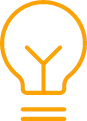 Competence icon, lightbulb in an orange symbol